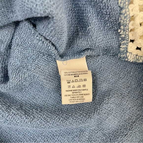 Free People Crochet Panel Blue Pullover Hoodie Sweatshirt Medium - Picture 11 of 13